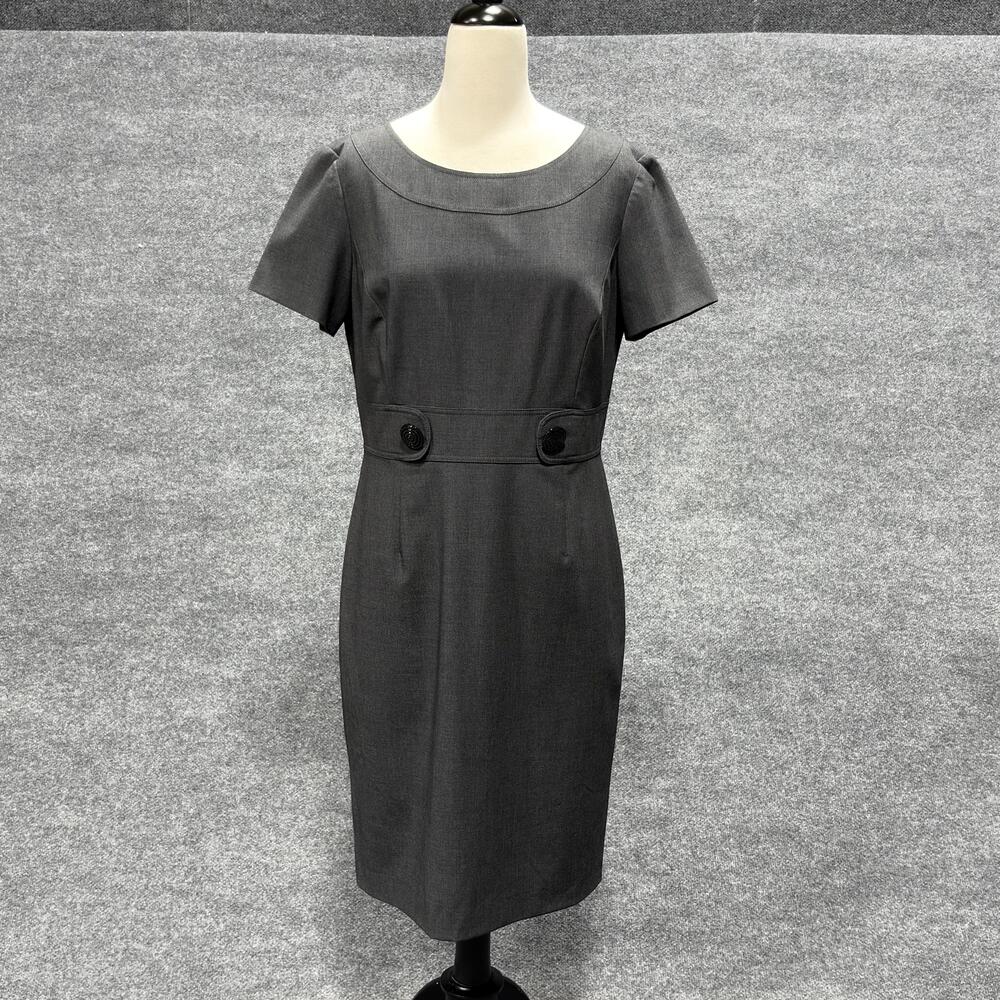 Tahari Arthur S Levine Dress Womens 10P Gray Short Sleeve Sheath Career